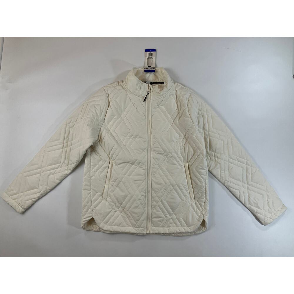 Voyager Women L Cream Quilted Jacket Full Zip Water Resistant Recycled NWT